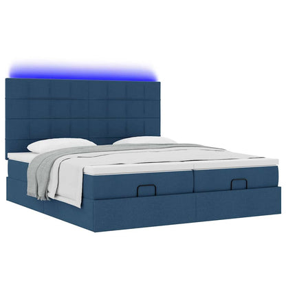 vidaXL Ottoman-Bett mit Matratzen & LEDs Blau 200x200 cm Stoff
