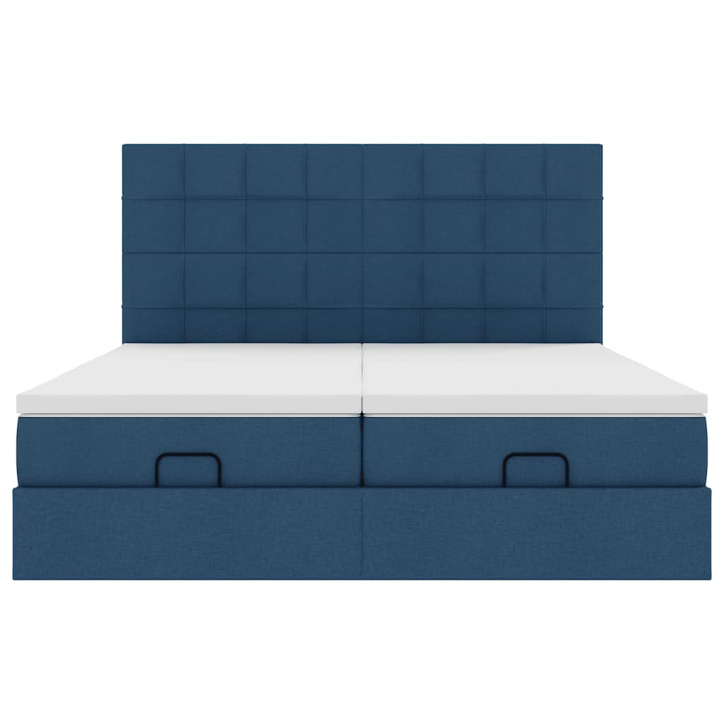 vidaXL Ottoman-Bett mit Matratzen & LEDs Blau 200x200 cm Stoff