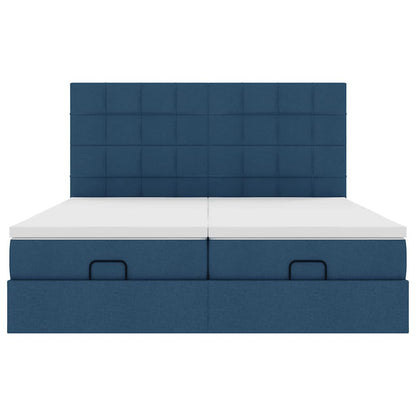 vidaXL Ottoman-Bett mit Matratzen & LEDs Blau 200x200 cm Stoff