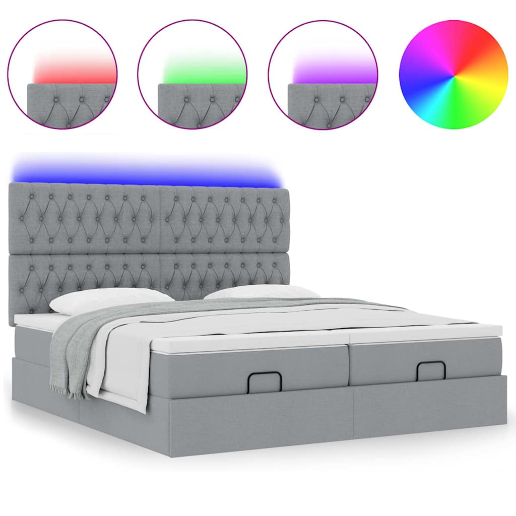 Ottoman-Bett mit Matratzen & LEDs Hellgrau 160x200 cm Stoff