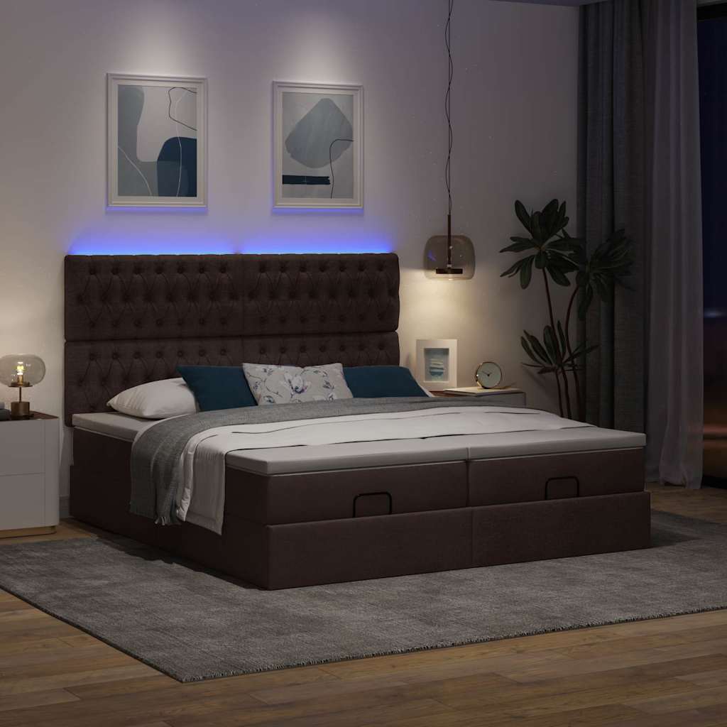Ottoman-Bett mit Matratzen & LEDs Dunkelbraun 160x200 cm Stoff
