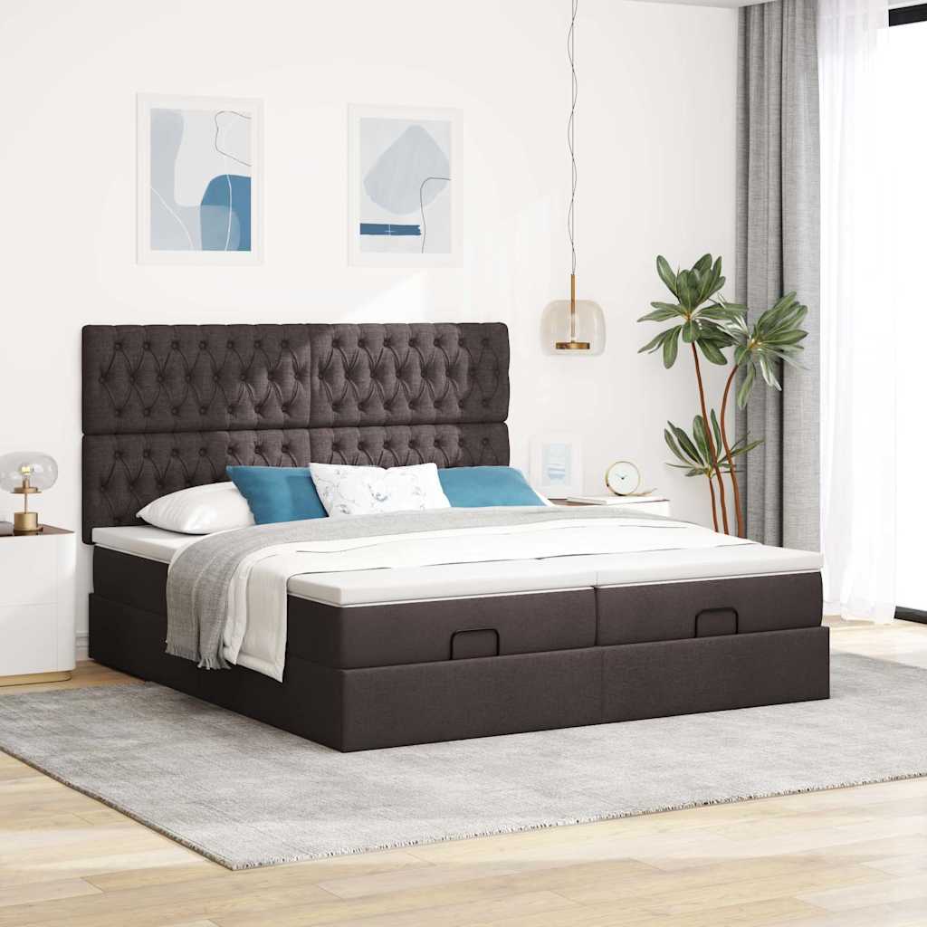 vidaXL Ottoman-Bett mit Matratzen & LEDs Dunkelbraun 160x200 cm Stoff