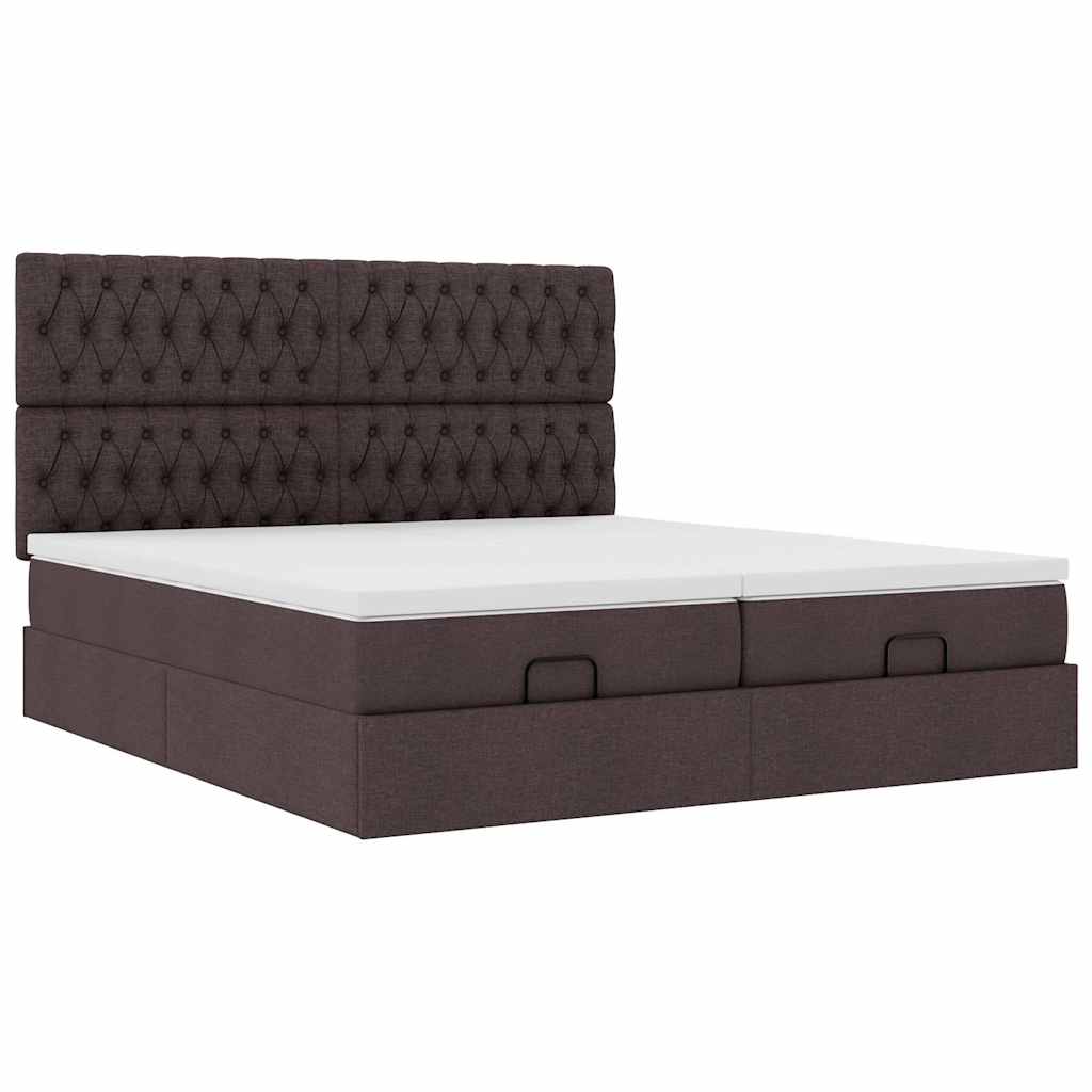 Ottoman-Bett mit Matratzen & LEDs Dunkelbraun 160x200 cm Stoff