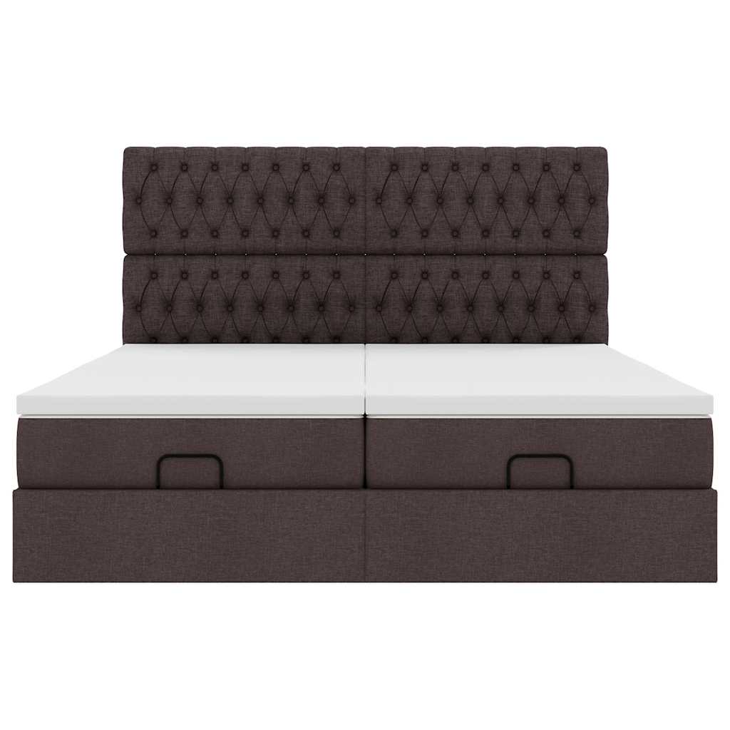 Ottoman-Bett mit Matratzen & LEDs Dunkelbraun 160x200 cm Stoff
