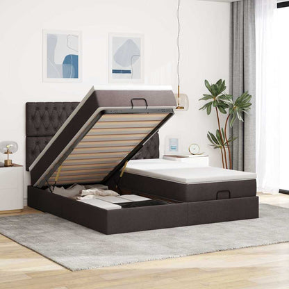 Ottoman-Bett mit Matratzen & LEDs Dunkelbraun 160x200 cm Stoff