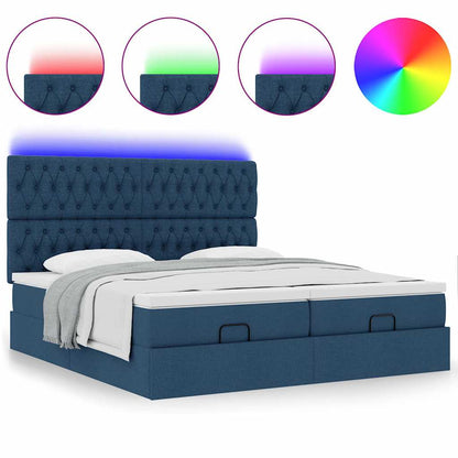Ottoman-Bett mit Matratzen & LEDs Blau 160x200 cm Stoff
