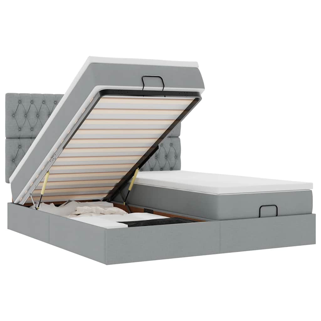 Ottoman-Bett mit Matratzen & LEDs Hellgrau 180x200 cm Stoff