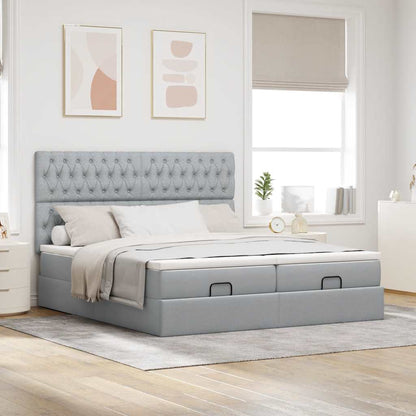 vidaXL Ottoman-Bett mit Matratzen & LEDs Hellgrau 180x200 cm Stoff