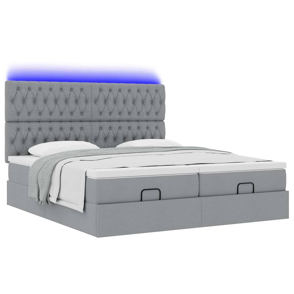 Ottoman-Bett mit Matratzen & LEDs Hellgrau 180x200 cm Stoff