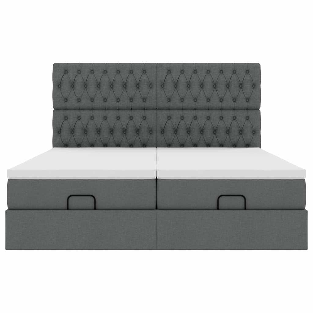 Ottoman-Bett mit Matratzen & LEDs Dunkelgrau 180x200 cm Stoff