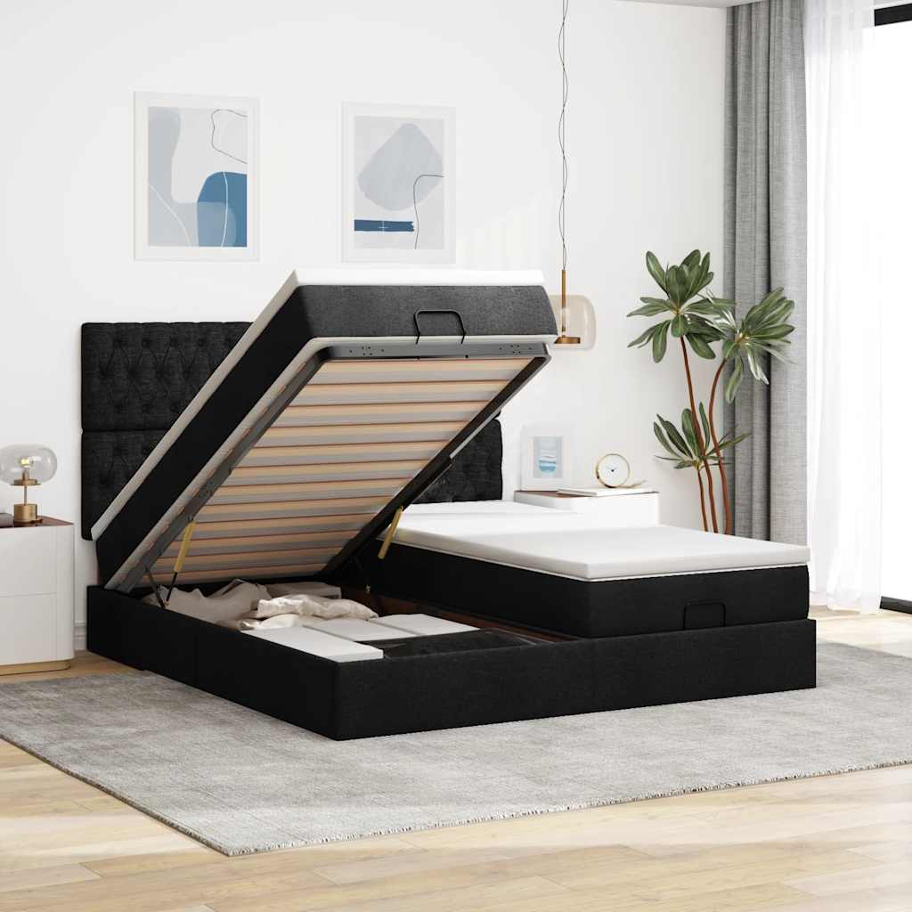 vidaXL Ottoman-Bett mit Matratzen & LEDs Schwarz 180x200 cm Stoff