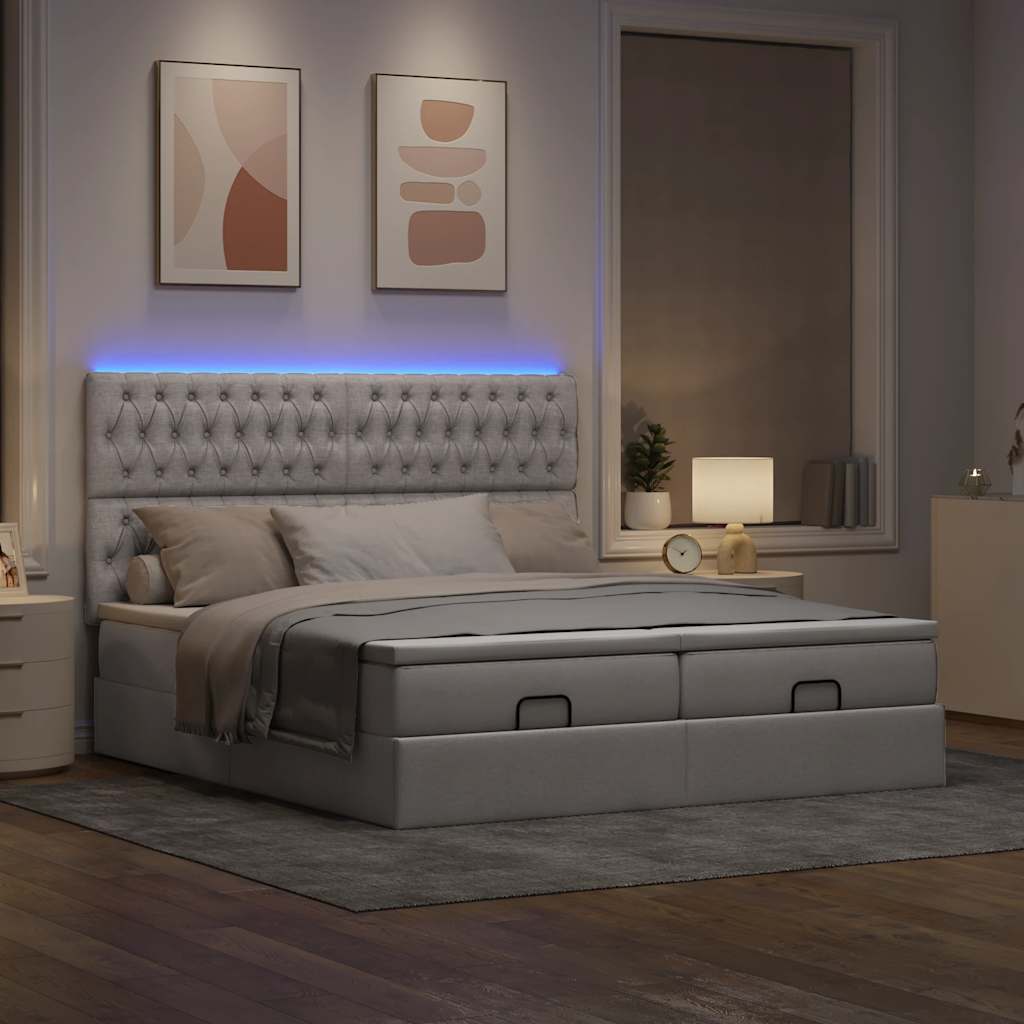 vidaXL Ottoman-Bett mit Matratzen & LEDs Taupe 180x200 cm Stoff