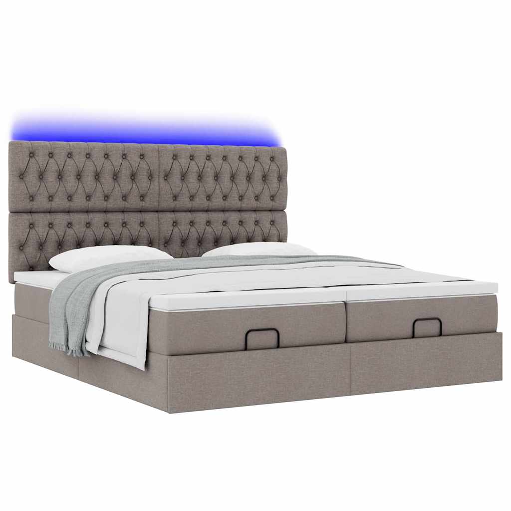 vidaXL Ottoman-Bett mit Matratzen & LEDs Taupe 180x200 cm Stoff