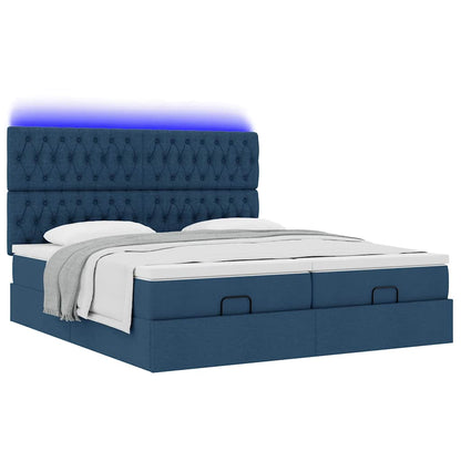 Ottoman-Bett mit Matratzen & LEDs Blau 180x200 cm Stoff