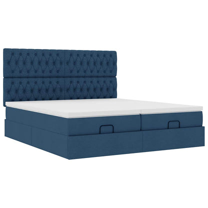 Ottoman-Bett mit Matratzen & LEDs Blau 180x200 cm Stoff