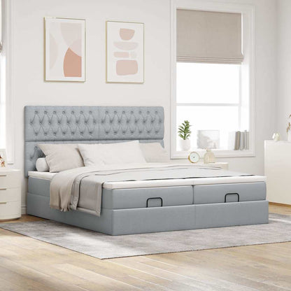 vidaXL Ottoman-Bett mit Matratzen & LEDs Hellgrau 200x200 cm Stoff