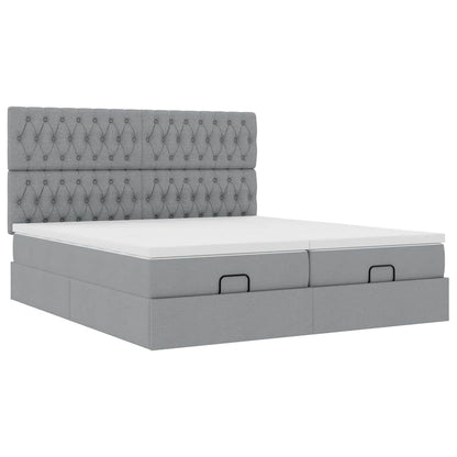 vidaXL Ottoman-Bett mit Matratzen & LEDs Hellgrau 200x200 cm Stoff
