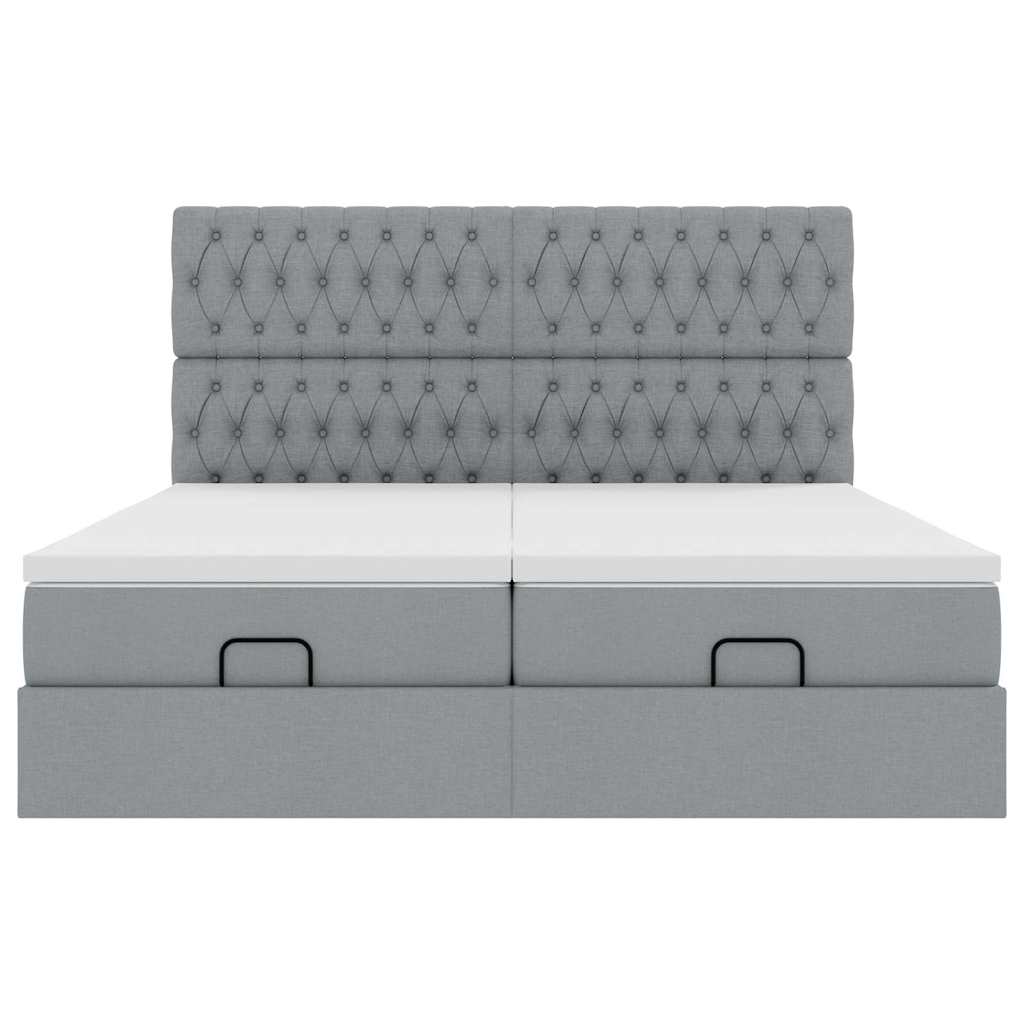 vidaXL Ottoman-Bett mit Matratzen & LEDs Hellgrau 200x200 cm Stoff