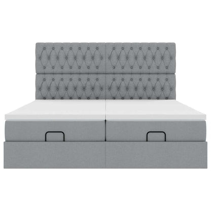 vidaXL Ottoman-Bett mit Matratzen & LEDs Hellgrau 200x200 cm Stoff