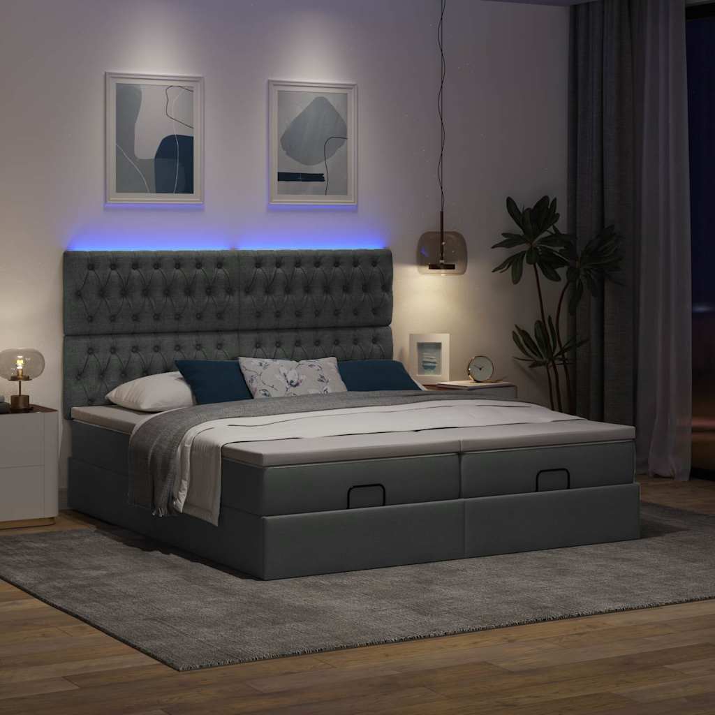 vidaXL Ottoman-Bett mit Matratzen & LEDs Dunkelgrau 200x200 cm Stoff