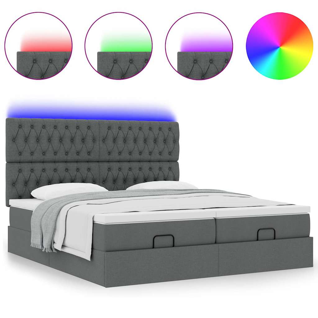 vidaXL Ottoman-Bett mit Matratzen & LEDs Dunkelgrau 200x200 cm Stoff