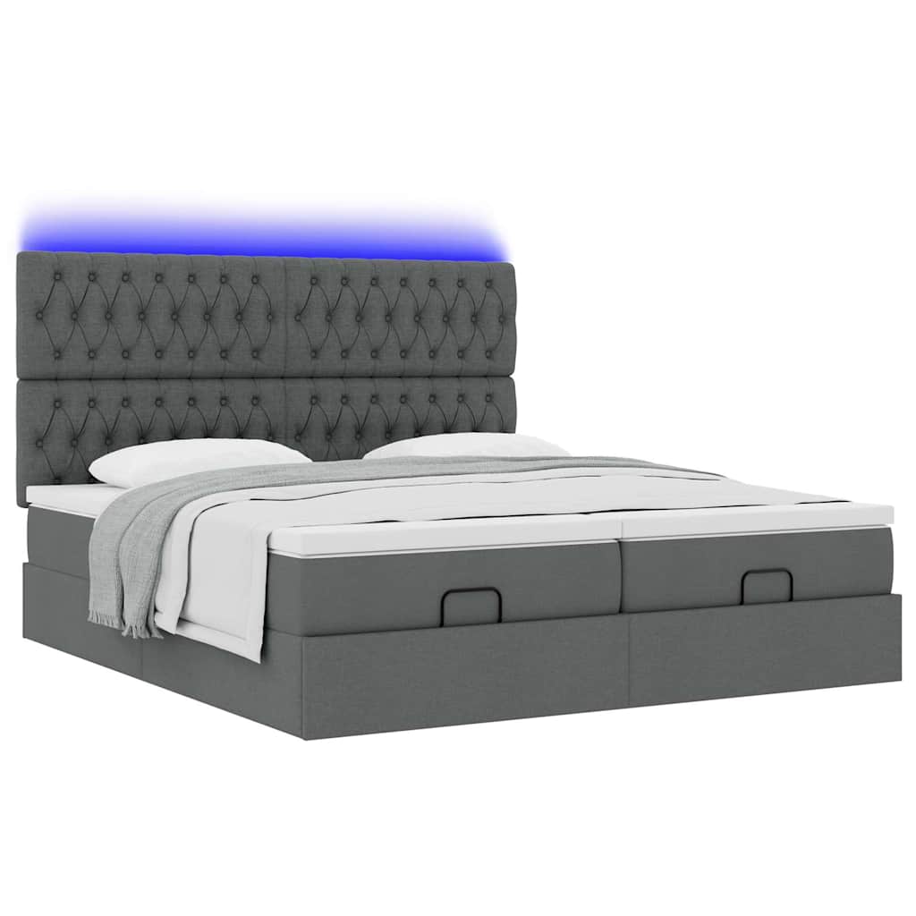 vidaXL Ottoman-Bett mit Matratzen & LEDs Dunkelgrau 200x200 cm Stoff