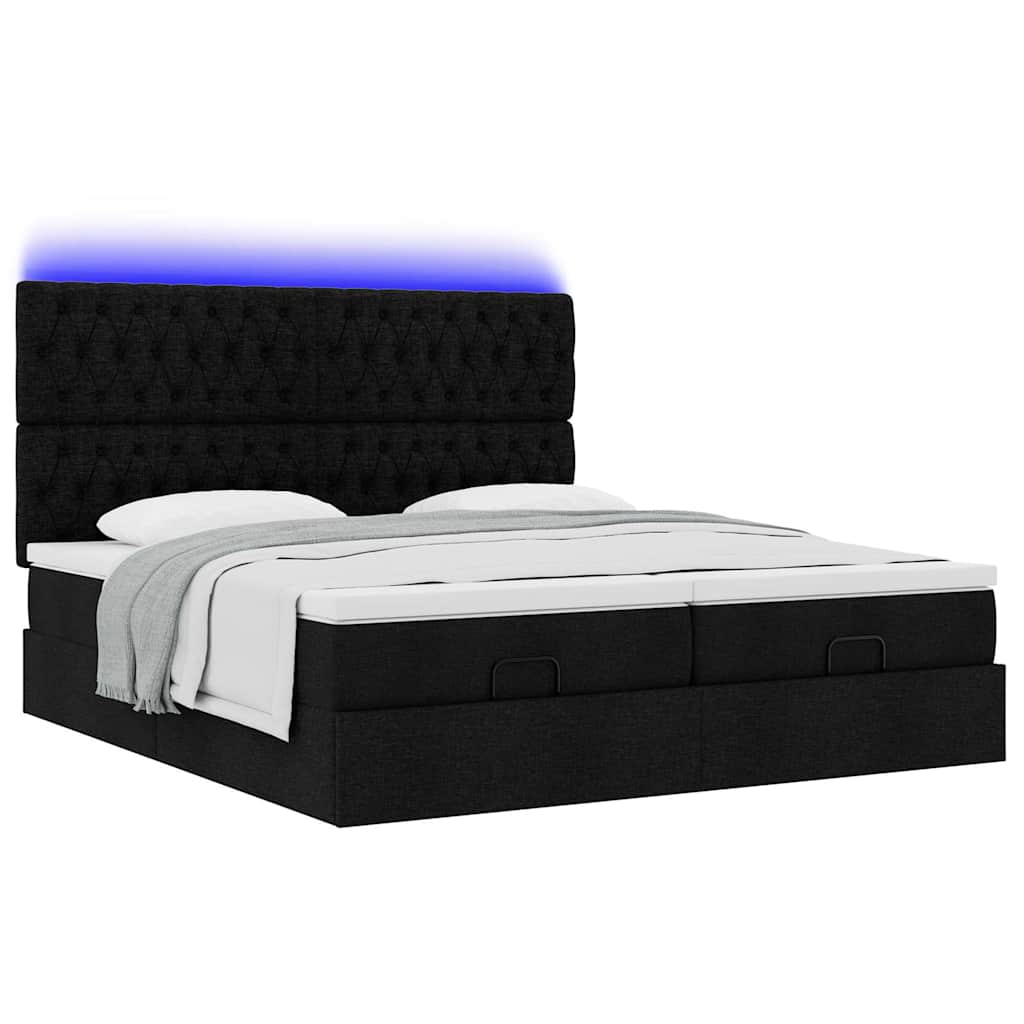 vidaXL Lit ottoman avec matelas et LED Noir Tissu 200x200 cm