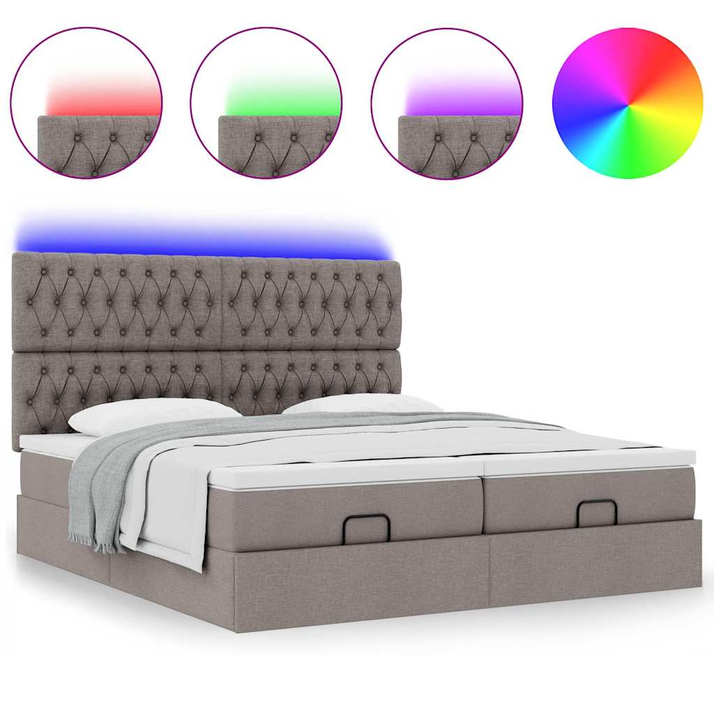 vidaXL Lit ottoman avec matelas et LED taupe 200x200 cm tissu