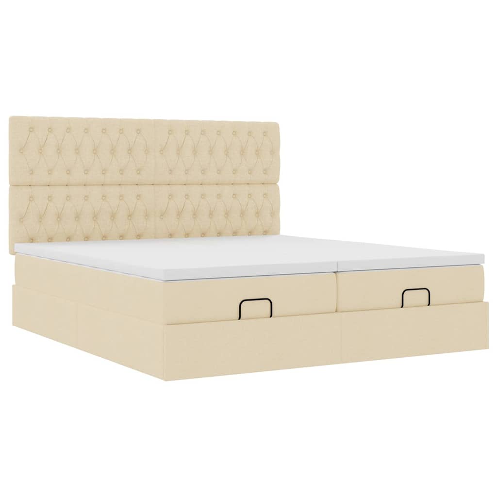 vidaXL Ottoman-Bett mit Matratzen & LEDs Creme 200x200 cm Stoff
