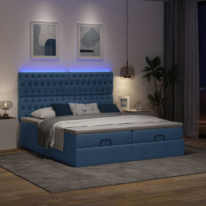 Ottoman-Bett mit Matratzen & LEDs Blau 200x200 cm Stoff