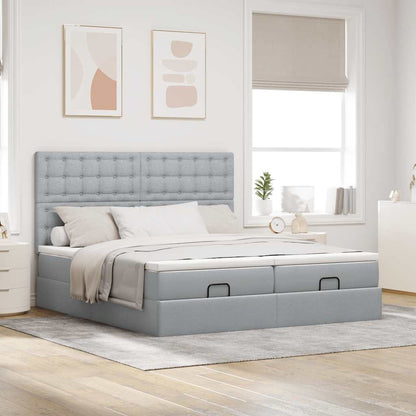 vidaXL Ottoman-Bett mit Matratzen & LEDs Hellgrau 160x200 cm Stoff