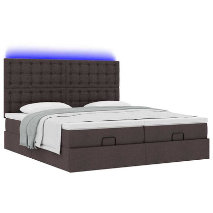 Ottoman-Bett mit Matratzen & LEDs Dunkelbraun 160x200 cm Stoff