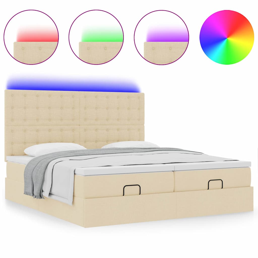 vidaXL Ottoman-Bett mit Matratzen & LEDs Creme 160x200 cm Stoff