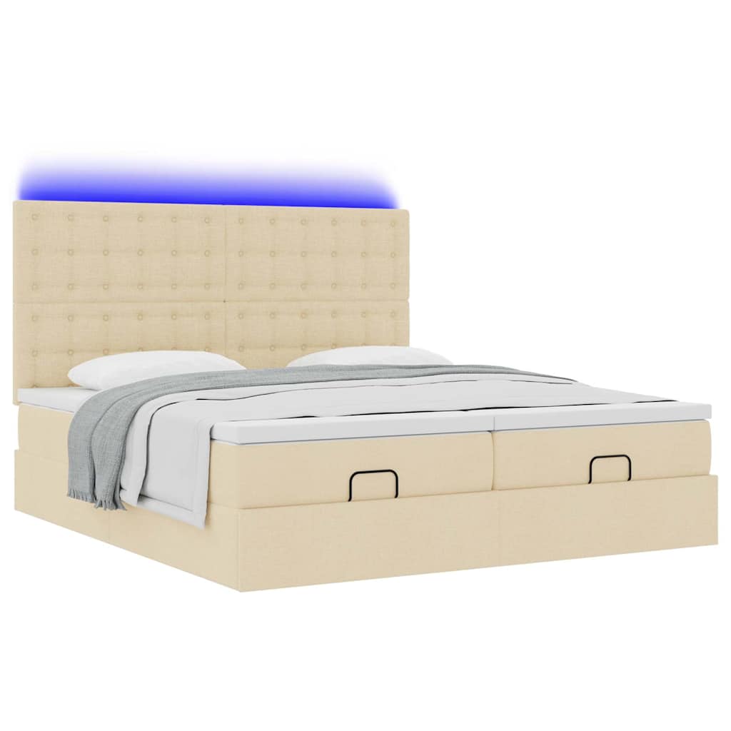 vidaXL Ottoman-Bett mit Matratzen & LEDs Creme 160x200 cm Stoff