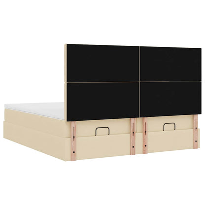 vidaXL Ottoman-Bett mit Matratzen & LEDs Creme 160x200 cm Stoff