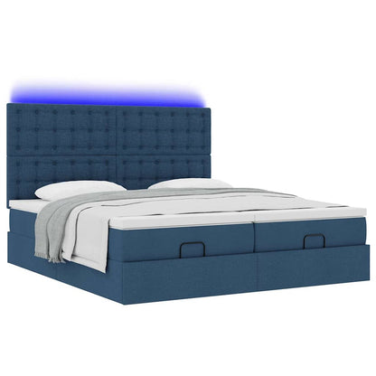 Ottoman-Bett mit Matratzen & LEDs Blau 160x200 cm Stoff
