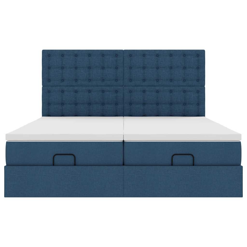 Ottoman-Bett mit Matratzen & LEDs Blau 160x200 cm Stoff