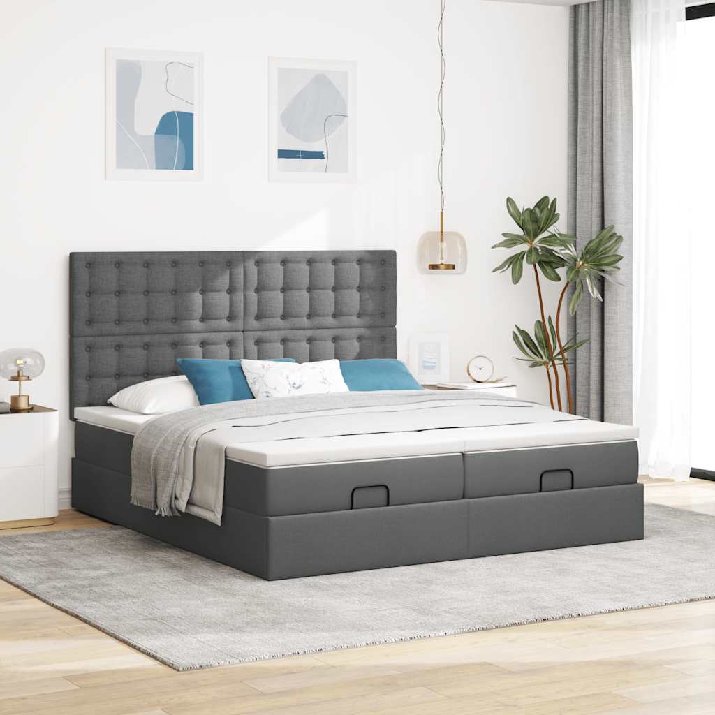 vidaXL Lit-ottoman avec matelas et LED Gris foncé 180x200 cm Tissu