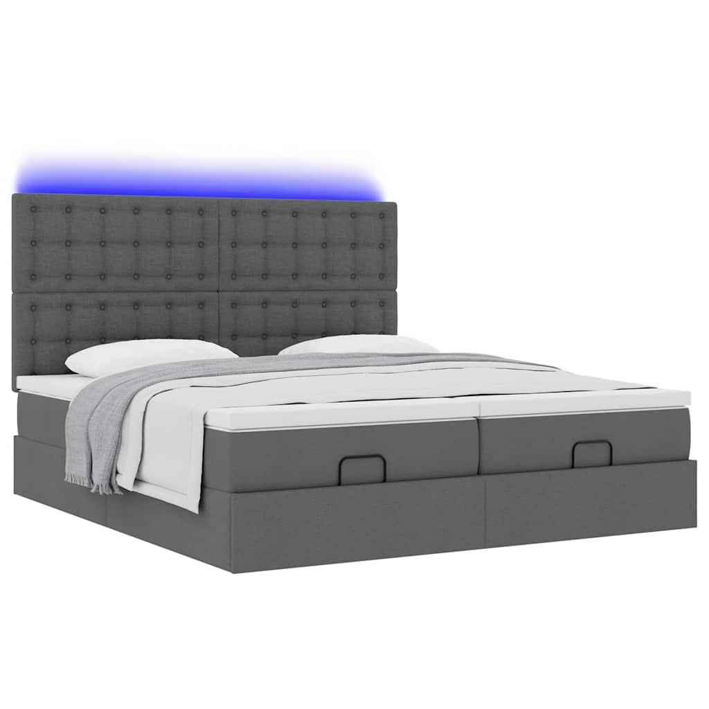 Ottoman-Bett mit Matratzen & LEDs Dunkelgrau 180x200 cm Stoff