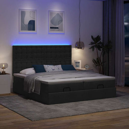 Ottoman-Bett mit Matratzen & LEDs Schwarz 180x200 cm Stoff