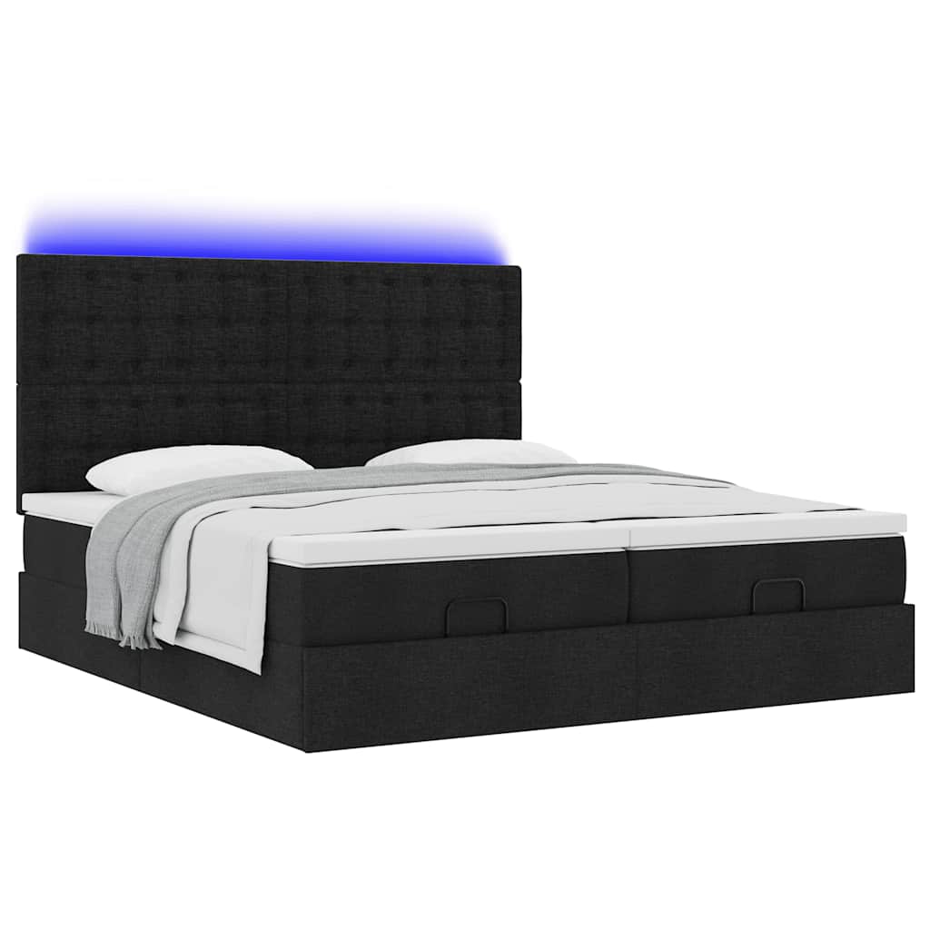 Ottoman-Bett mit Matratzen & LEDs Schwarz 180x200 cm Stoff