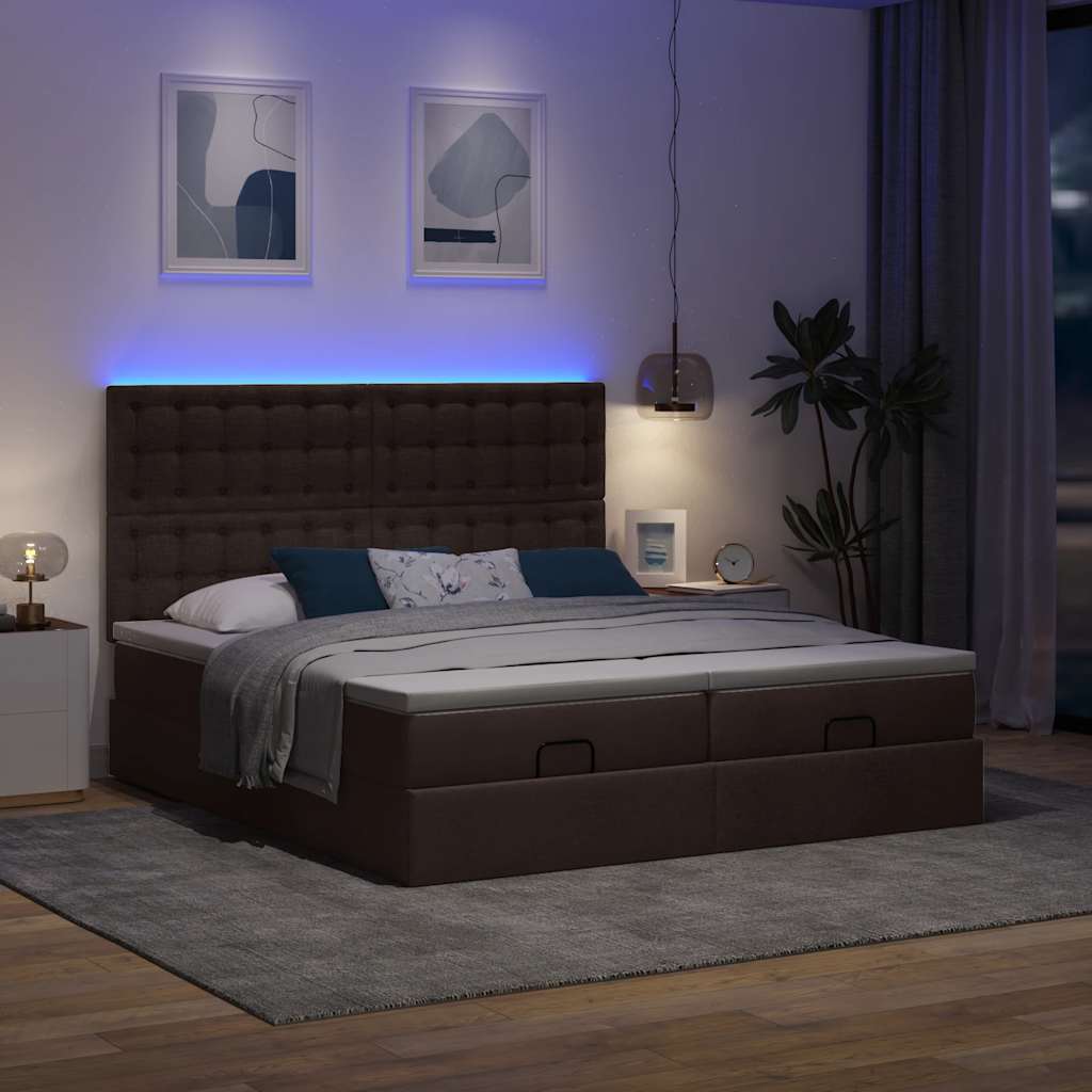 vidaXL Lit ottoman avec matelas et LED Marron foncé 180x200 cm Tissu