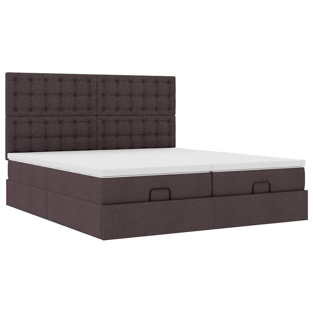vidaXL Lit ottoman avec matelas et LED Marron foncé 180x200 cm Tissu