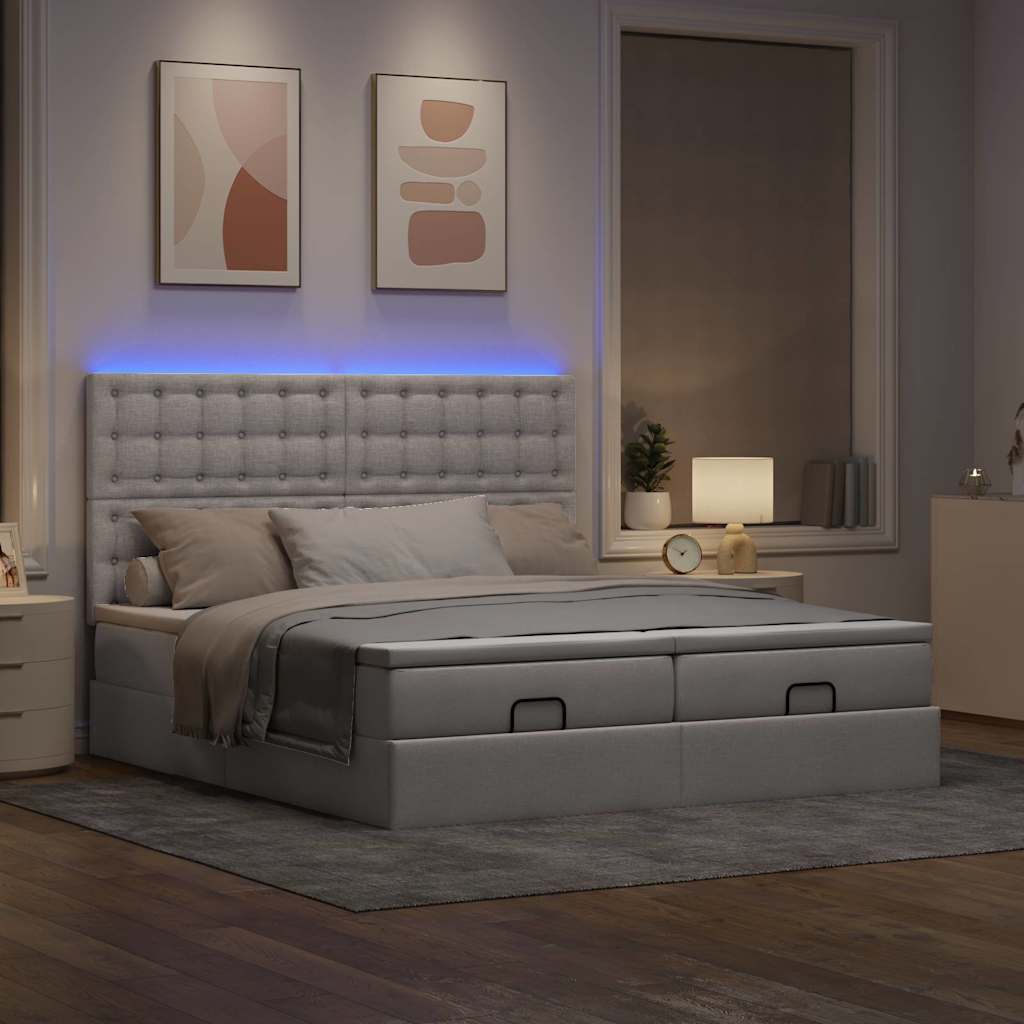 vidaXL Ottoman-Bett mit Matratzen & LEDs Taupe 180x200 cm Stoff