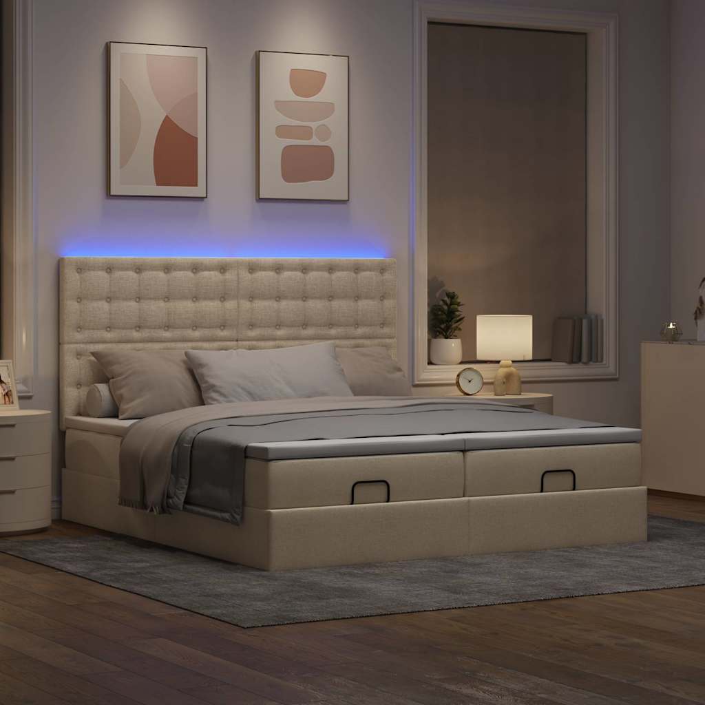 Ottoman-Bett mit Matratzen & LEDs Creme 180x200 cm Stoff