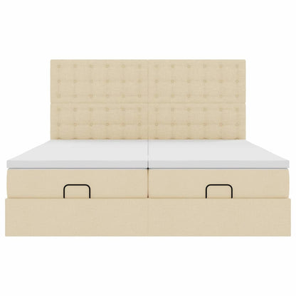 Ottoman-Bett mit Matratzen & LEDs Creme 180x200 cm Stoff