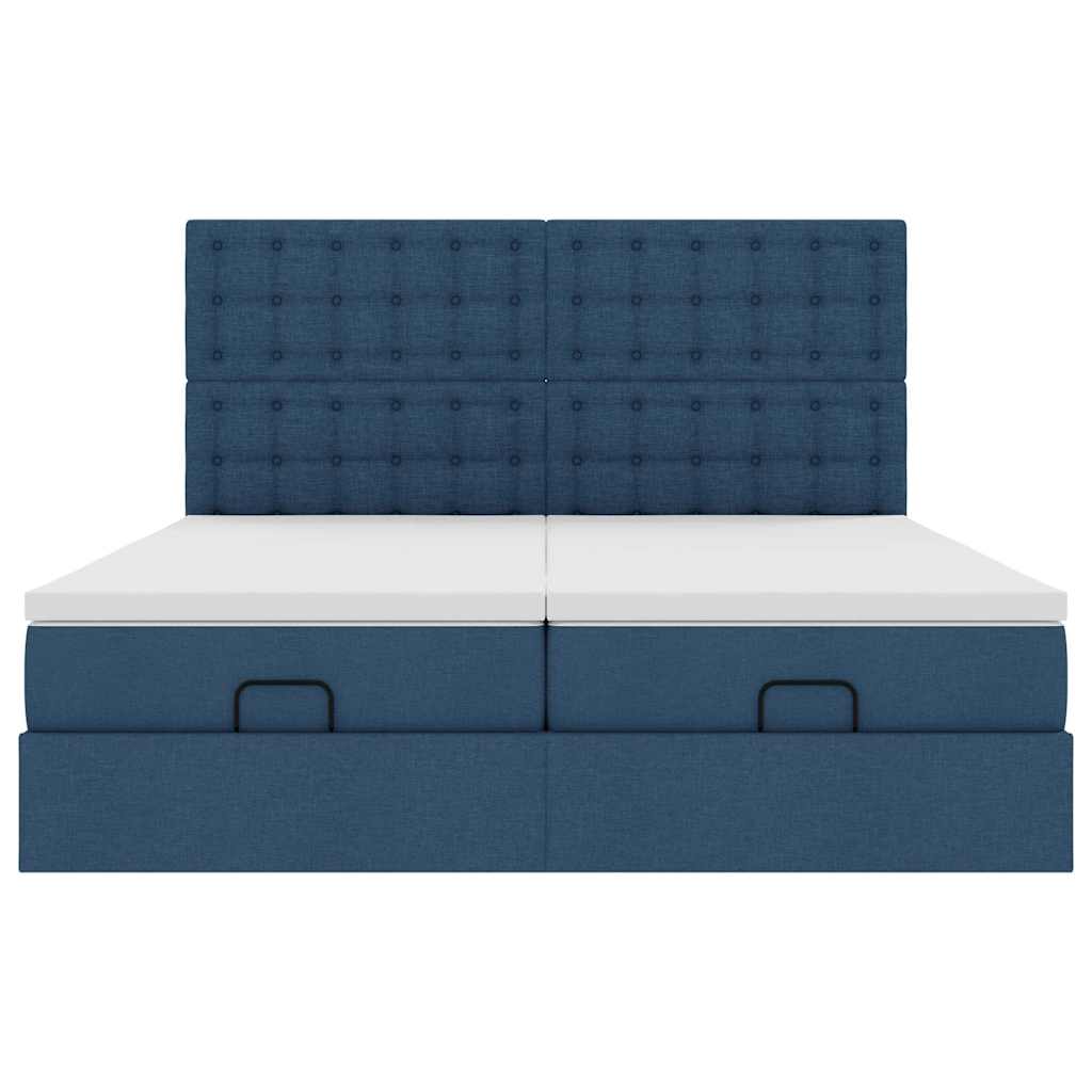 Ottoman-Bett mit Matratzen & LEDs Blau 180x200 cm Stoff