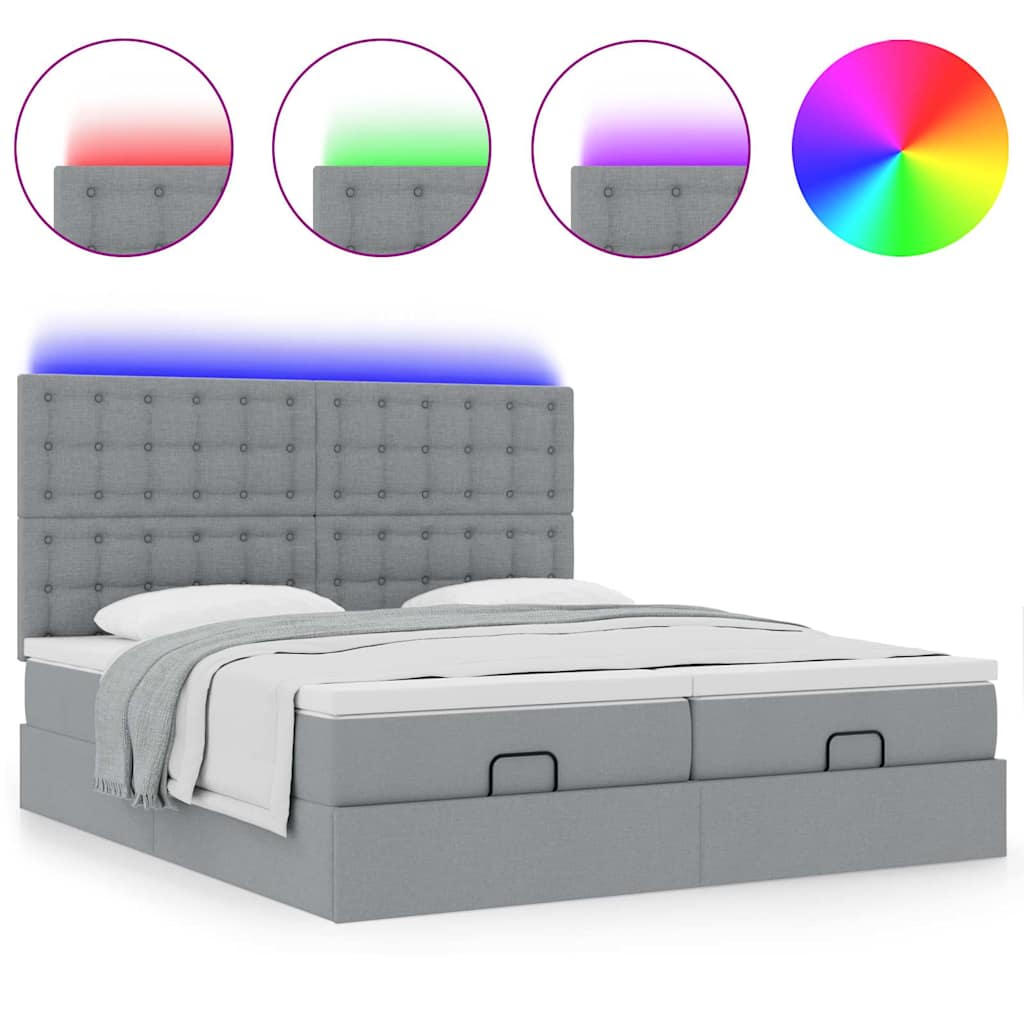 vidaXL Lit ottoman avec matelas et LED Gris clair 200x200 cm Tissu