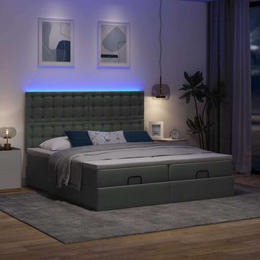 vidaXL Ottoman-Bett mit Matratzen & LEDs Dunkelgrau 200x200 cm Stoff