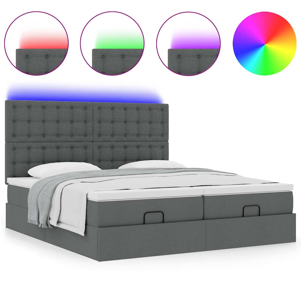 vidaXL Ottoman-Bett mit Matratzen & LEDs Dunkelgrau 200x200 cm Stoff
